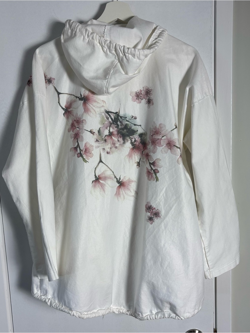 Made in Italy Cherry Blossom Cotton Blend Hooded Jacket White Est L - Picture 7 of 13
